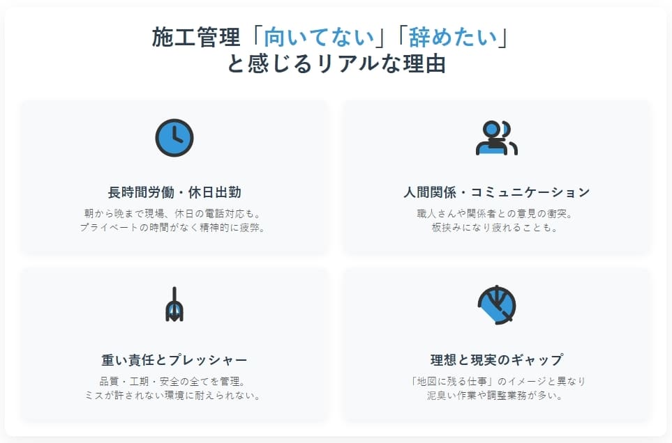 「向いてない」「辞めたい」と感じる施工管理のリアルな理由