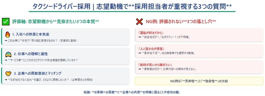 タクシードライバーの志望動機、なぜ重要？採用担当者が重視するポイント