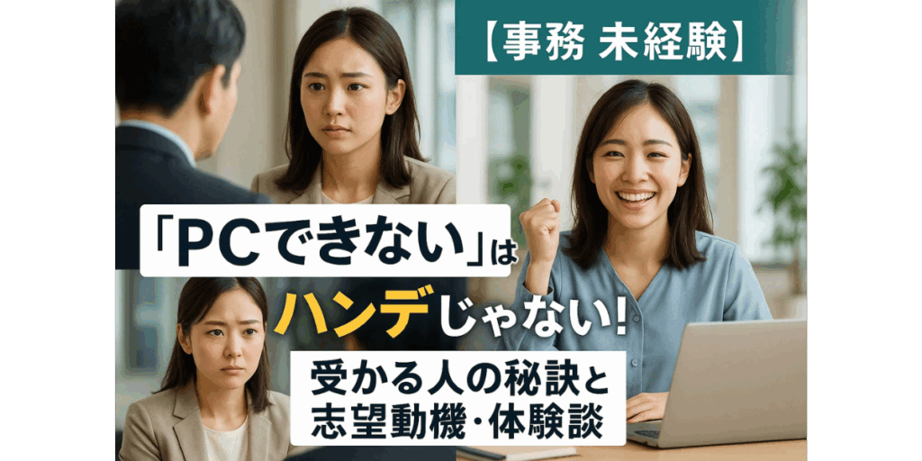 【事務 未経験】「PCできない」はハンデじゃない！受かる人の秘訣と志望動機・体験談