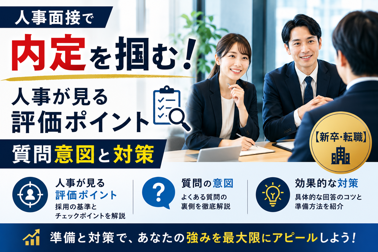 人事面接で内定を掴む！人事が見る評価ポイント・質問意図と対策【新卒・転職】