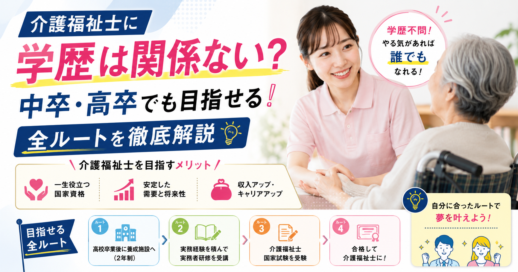 介護福祉士に学歴は関係ない？中卒・高卒でも目指せる全ルートを徹底解説