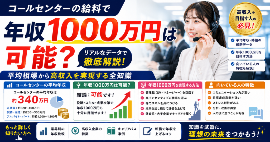 コールセンターの給料で年収1000万円は可能？平均相場から高収入を実現する全知識