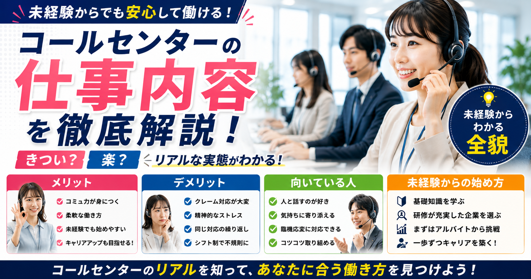 コールセンターの仕事内容を徹底解説！きつい？楽？メリット・デメリット・向いている人・未経験からわかる全貌